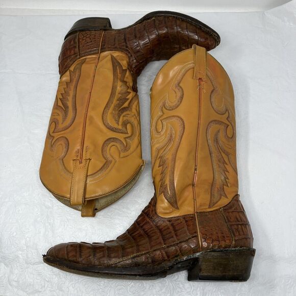 Cowtown Other - Vintage 80s Cowtown Lizard Skin Western Leather Cowboy Boots Men’s 8.5 D Brown